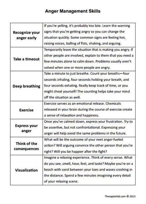 anger management skills emotional health therapy worksheets