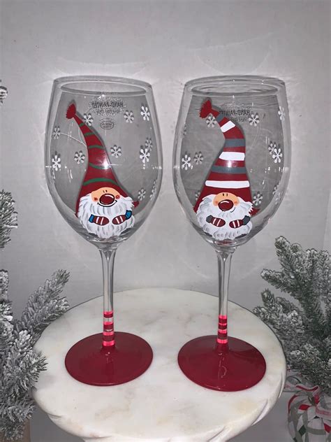 Christmas Gnome Glasses On Mercari Christmas Wine Glasses Hand
