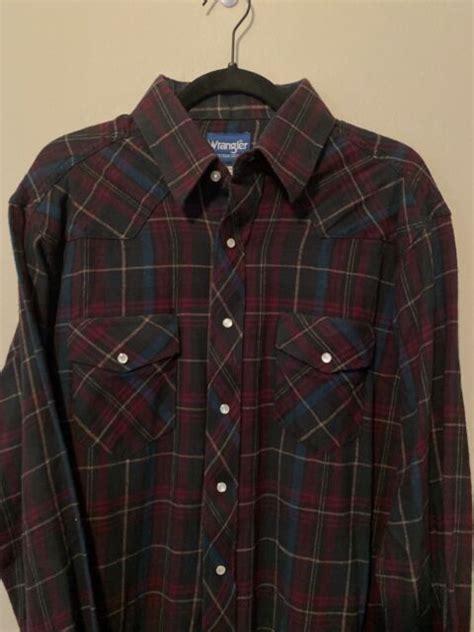 wrangler thick flannel pearl snap western shirt men s xlt plaid grunge