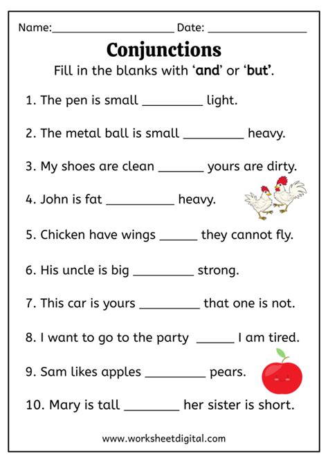 conjunctions worksheet digital