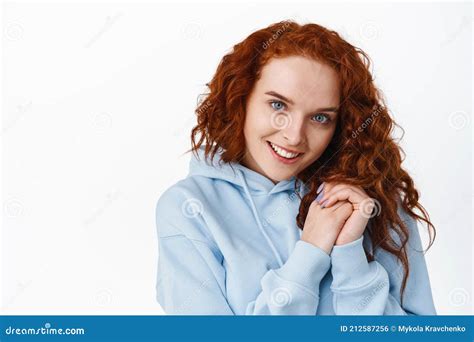 Close Up Portrait Of Flirty And Lovely Redhead Girl Making Coquettish