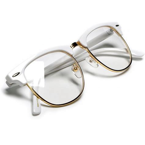 retro inspired half frame semi rimless white gold clear lens eyewear