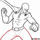 Saitama Draw Punch Man Fighting Anime Steps Step Sketchok sketch template