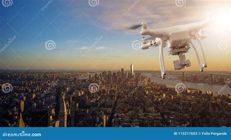 drone flying  manhattan stock image image  control district