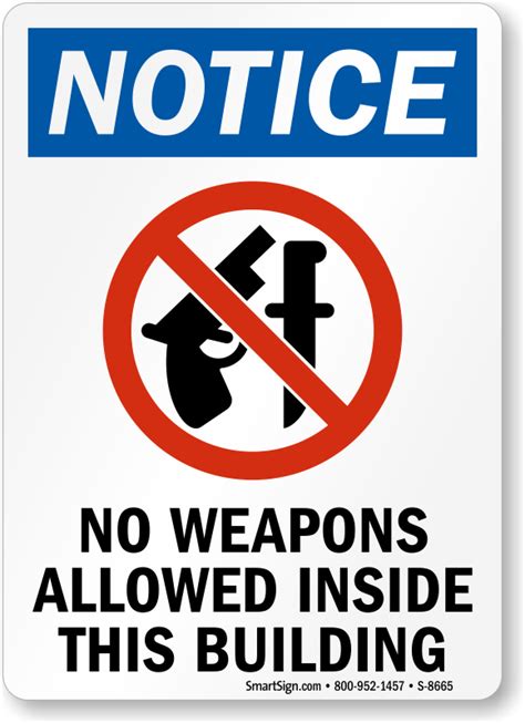 weapons allowed building sign osha safety signs sku