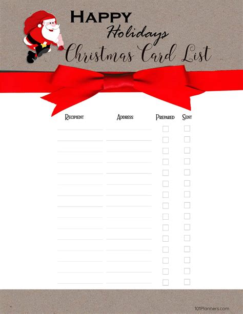 printable christmas card list template