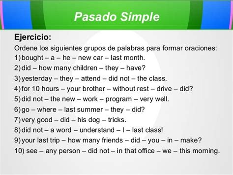 ejemplos de oraciones en pasado simple en ingles y español opciones
