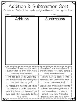 addition  subtraction worksheets sort  giving grace teaching