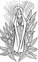 Catholic Virgin Assumption Blessed Vierge Woodblock Immaculate Conception Rosary Coloringhome Coloriage Sainte Orthodox Colorier Färgläggningssidor sketch template