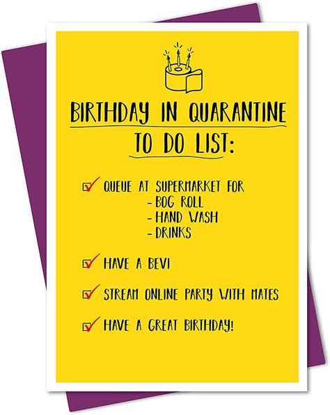 Funny Quarantine Self Isolation To Do List Birthday Card