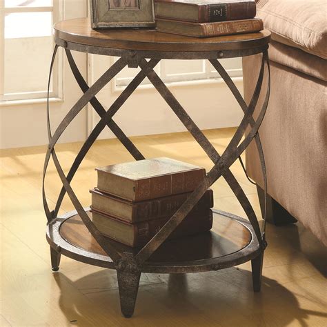 coaster accent cabinets contemporary metal accent table  drum shape
