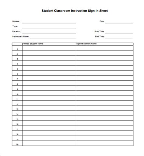 sample student sign  sheet templates  ms word