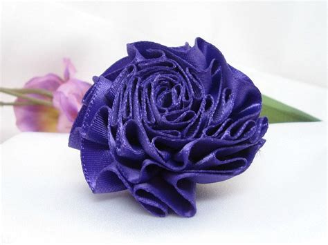 purple satin ribbon rose with pin back etsy satin ribbon roses