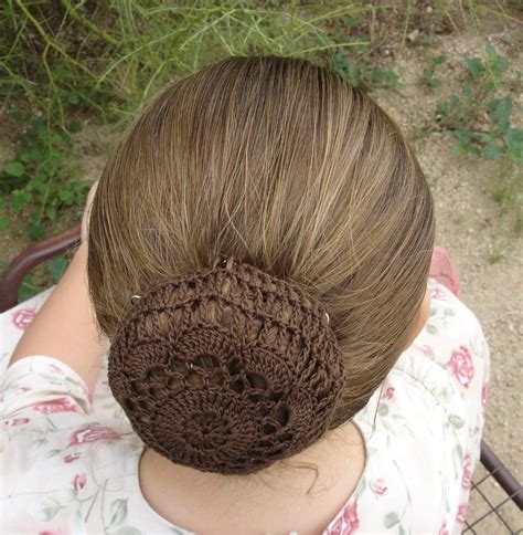 hair net bun cover crocheted brown flower style amish