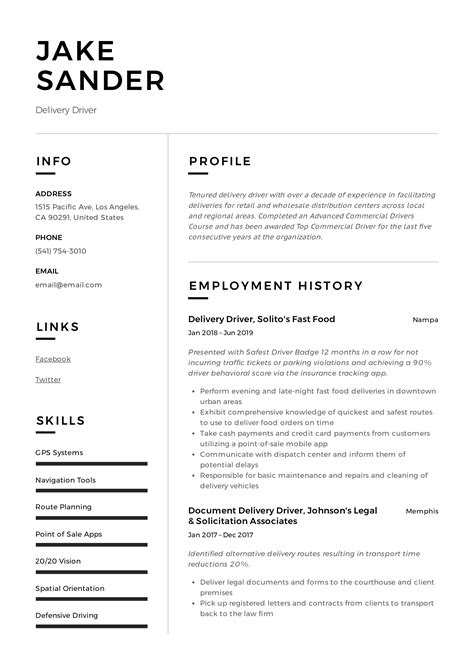 delivery driver resume  template influx resume examples manager