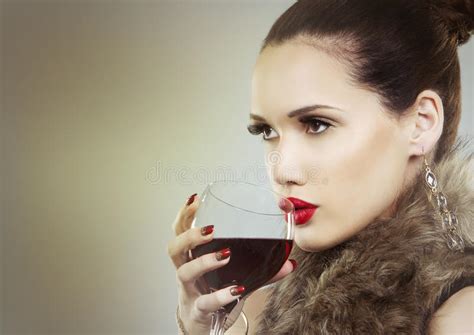 Nude Girl With Glass Of Red Wine Stock Image Image Of