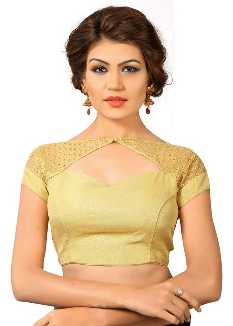 Saris And Things Gold Net Fancy Back Open Saree Blouse