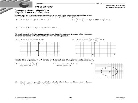 equations  circles practice worksheet    grade lesson