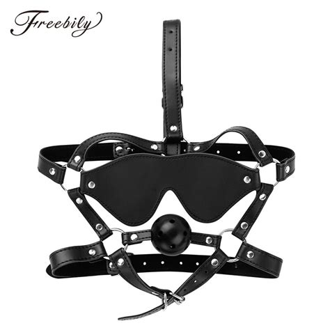 sex eye mask fetish bdsm leather rubber gag and blindfold head harness