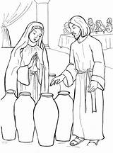 Jesus Wedding Cana Coloring Catholic Wine Water Turns Into Feast Mary sketch template