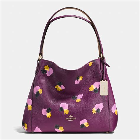 lyst coach edie shoulder bag   floral print leather  purple