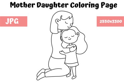 mother daughter coloring book page graphic  mybeautifulfiles