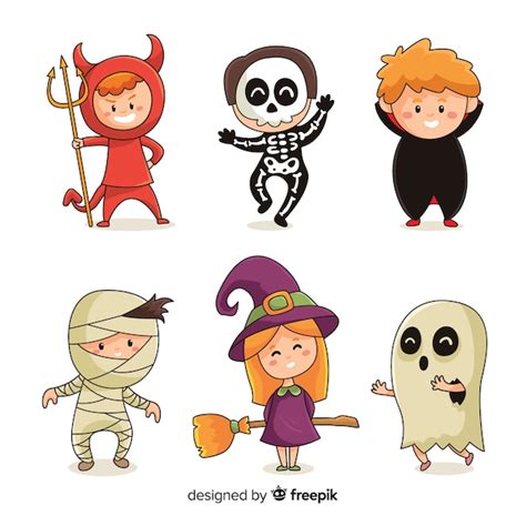 vector hand drawn  halloween costumes kid collection