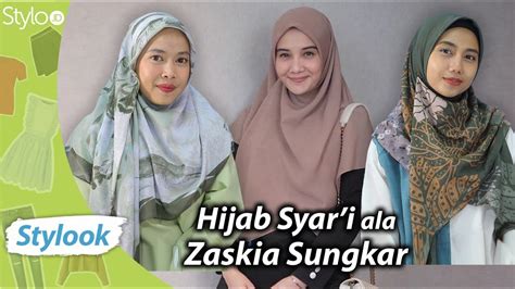 hijab syar i ala zaskia sungkar dengan kerudung segi empat tutorial hijab menutup dada youtube