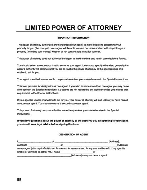 power  attorney poa forms  word