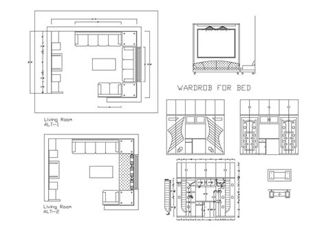 dwg file  living room layout  wardrobe detail cadbull