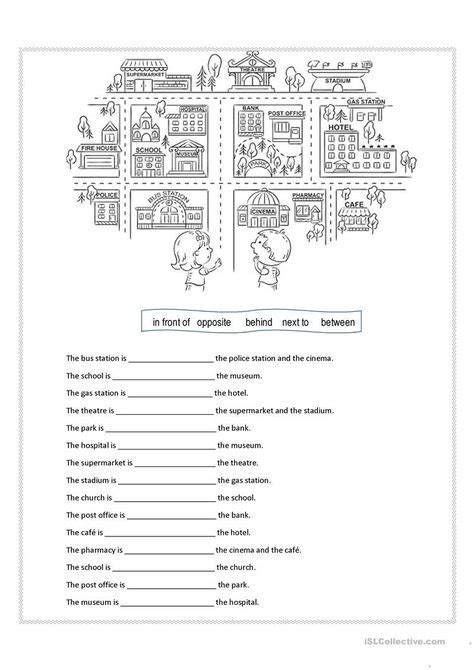 esl prepositions  place worksheets adults worksheets master