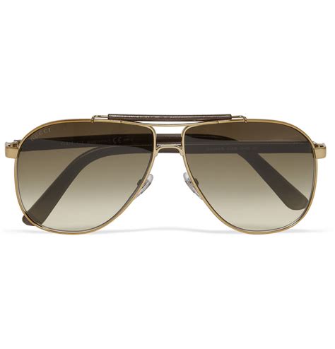 gucci leather and metal aviator sunglasses in brown for men lyst