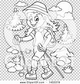Girl Hiking Clipart Lineart Poles Illustration Happy Graphic Royalty Vector Visekart sketch template