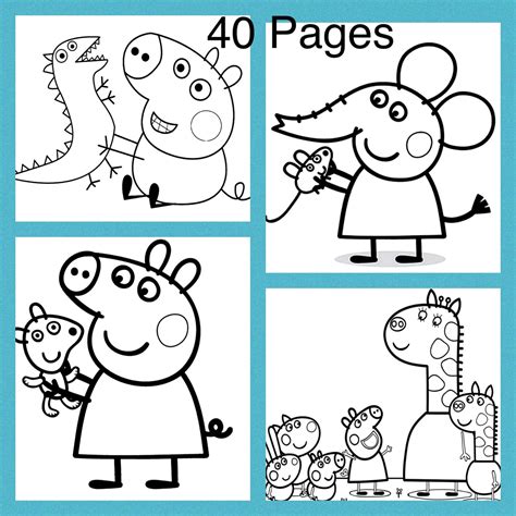 peppa pig printable coloring pages instant  kids fun etsy