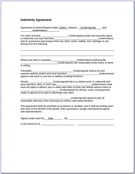 indemnity agreement sample letter