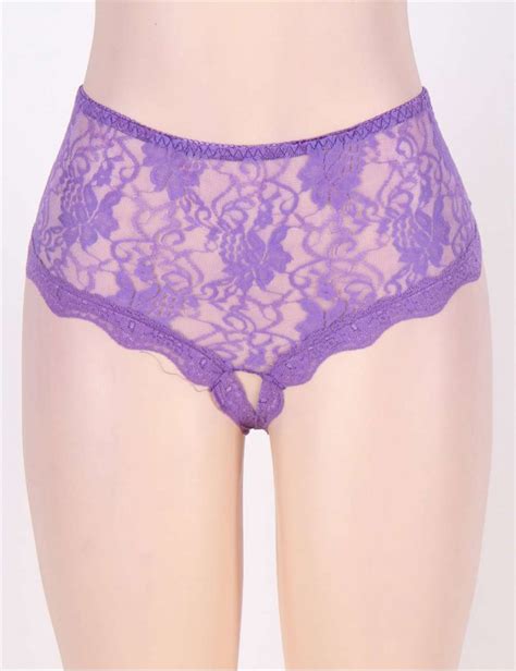 purple open crotch sexy lace panty