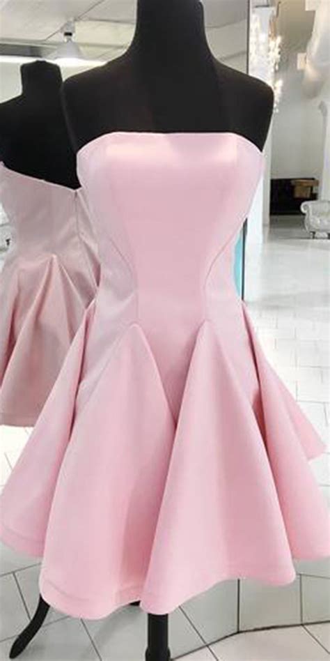 fashion pink satin strapless mini bridesmaid dress pda   prom dresses short tulle