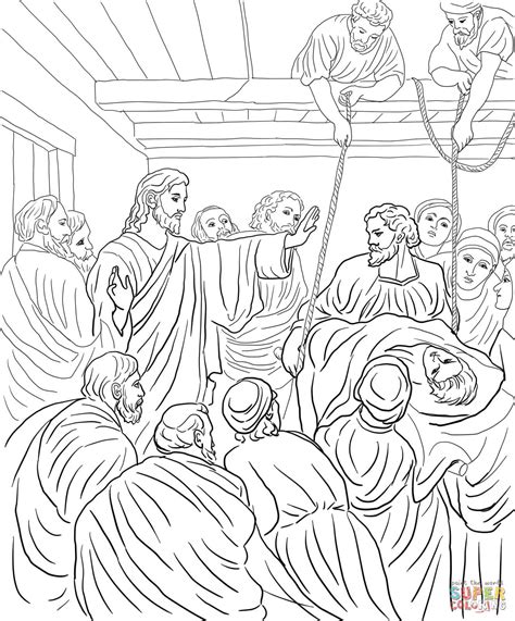 jesus heals paralytic man coloring page  printable coloring pages