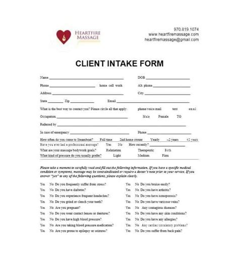 Sample 59 Best Massage Intake Forms For Any Client Printable Facial