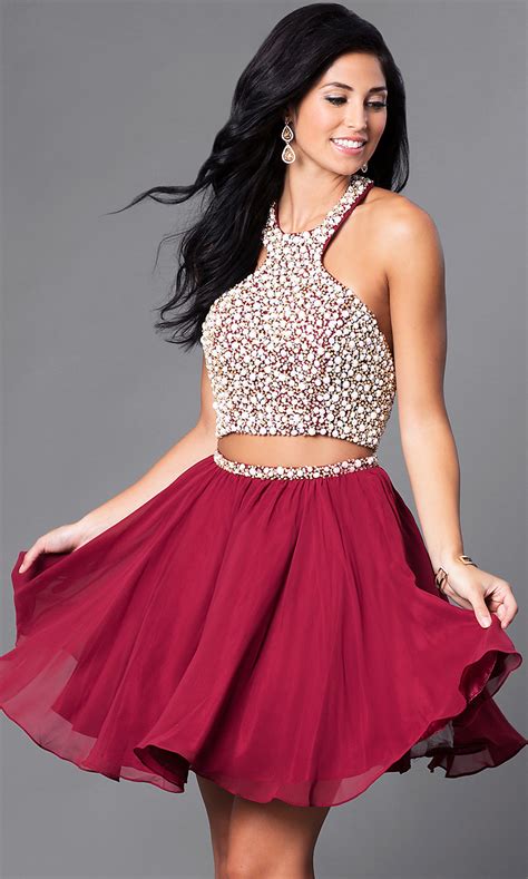 Two Piece Halter Short Homecoming Dress Promgirl
