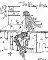 Mermaid Drinking Wine Bar Adult sketch template