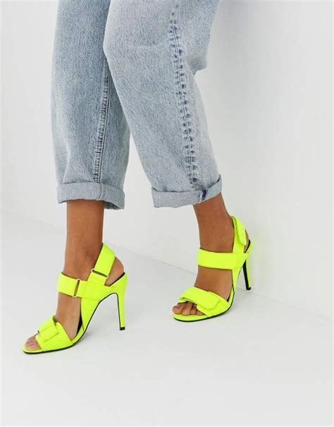 asos design design hazelnut sporty heeled sandals  neon yellow neon shoes sandals heels asos