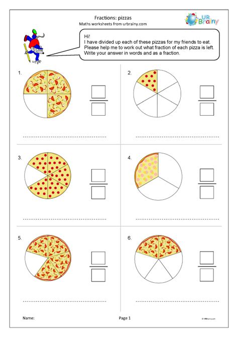fractions pizzas fraction worksheets  year  age