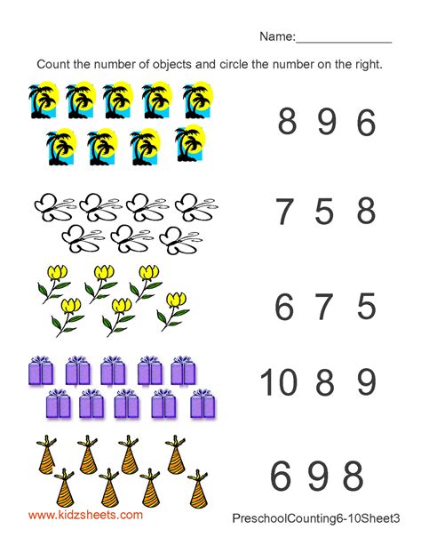 kidz worksheets preschool counting numbers worksheet