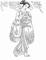 Coloring Pages Kimono Geisha Japanese Book Color Printable Colouring Girl Adult Books Designs Drawings Sketch Dover Anime Publications Creative Haven sketch template
