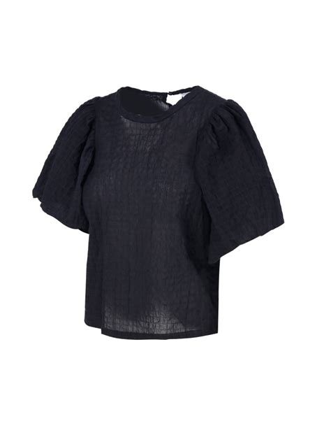 woman nude black cotton embossed top