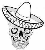 Coloring Muertos Los Pages Dia Sombrero Mexican Hat Calaca Skull Dead Clipart Día Skulls Sheets Sugar Mexico Color Clip Holiday sketch template