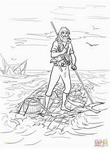 Crusoe Robinson Coloring Pages Shipwrecked Raft After Divyajanani sketch template
