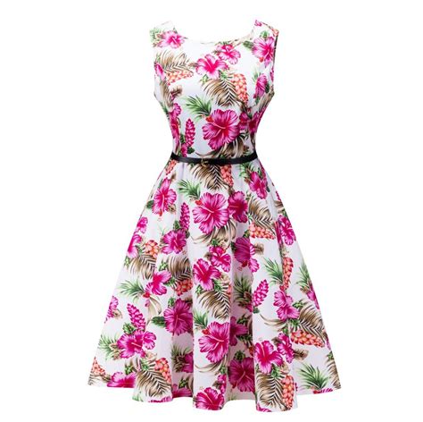ladies sleeveless floral print cotton fabric pin  dress empire