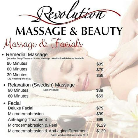 massage facials price list massage prices esthetician marketing